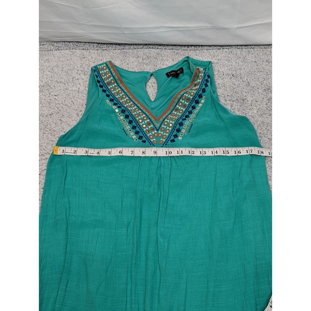 Luxology Midi Dress Teal with‎ Aztec Embroidery Medium Beachwear Western Boho - Picture 8 of 14